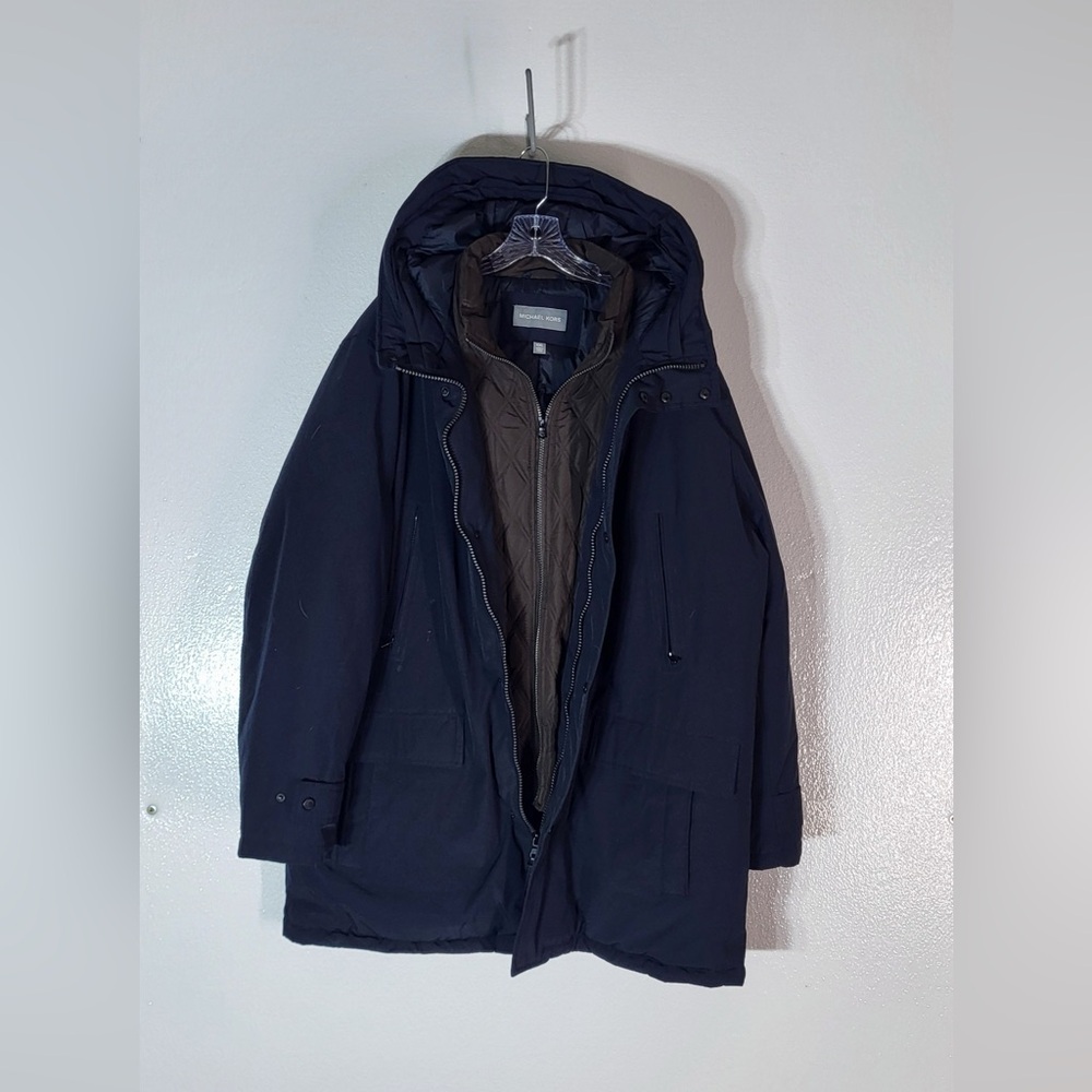 Michael Kors Mens Blue Hooded Bib Snorkel Parka Coat Jacket Size XXL